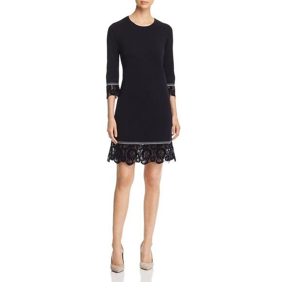 Tory Burch Womens Coralie Navy Merino Wool Lace Trim Wear to Work Dress NWT - Picture 1 of 2